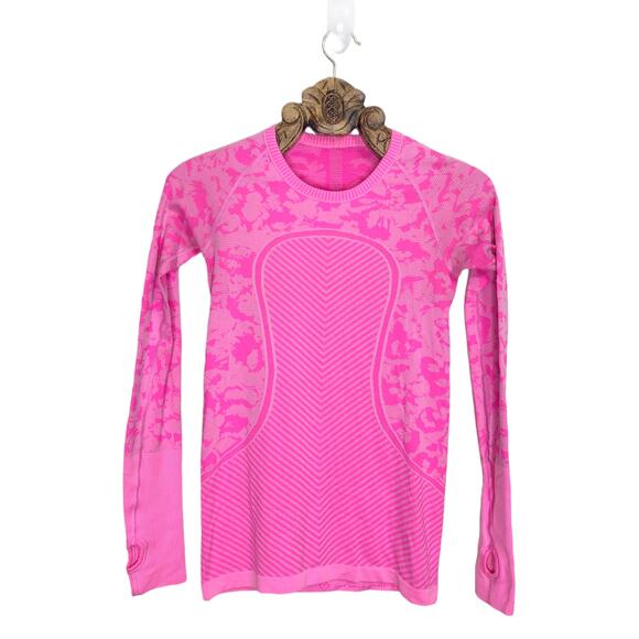 Lululemon Swiftly Tech Long Sleeve Crew Neck Bright Pink Camo 6 - Picture 1 of 9